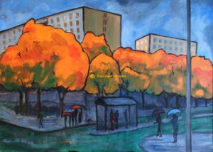 Leonrodplatz an regnerischem Herbstmorgen